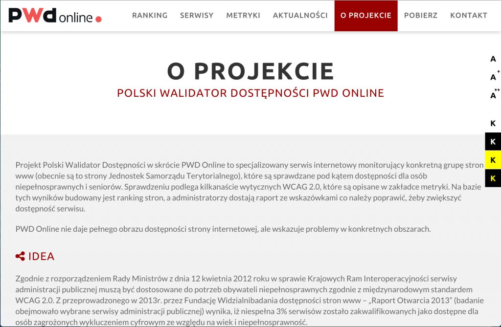 Zrzut ekranu PWD Online o projekcie